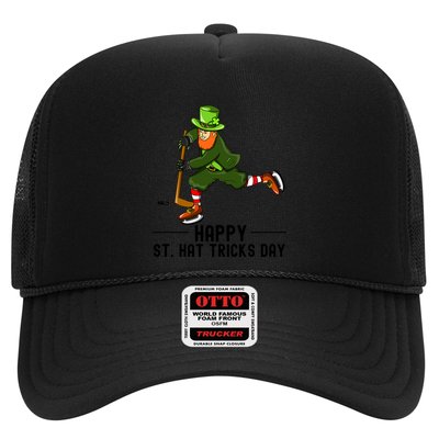 Happy St Hat Tricks Day Leprechaun Hockey Player Gift Trucker Hat
