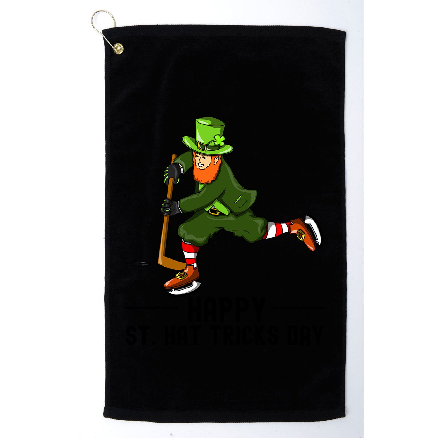 Happy St Hat Tricks Day Leprechaun Hockey Player Gift Golf Towel