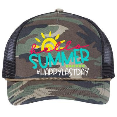 Hello Summer Happy Last Day Of School Teacher Student Retro Rope Trucker Hat Cap