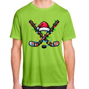 Hockey Santa Hat With Xmas Lights Funny Christmas Pajama Gift Adult ChromaSoft Performance T-Shirt