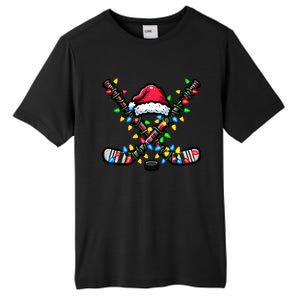 Hockey Santa Hat With Xmas Lights Funny Christmas Pajama Gift Tall Fusion ChromaSoft Performance T-Shirt