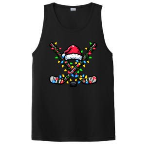 Hockey Santa Hat With Xmas Lights Funny Christmas Pajama Gift PosiCharge Competitor Tank