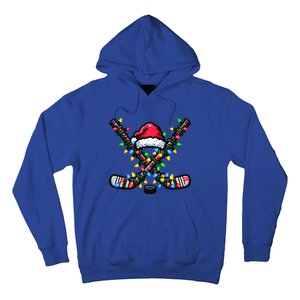 Hockey Santa Hat With Xmas Lights Funny Christmas Pajama Gift Hoodie