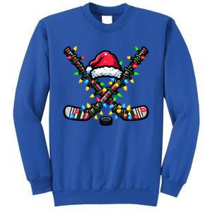 Hockey Santa Hat With Xmas Lights Funny Christmas Pajama Gift Sweatshirt