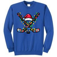 Hockey Santa Hat With Xmas Lights Funny Christmas Pajama Gift Sweatshirt