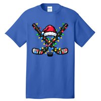 Hockey Santa Hat With Xmas Lights Funny Christmas Pajama Gift Tall T-Shirt