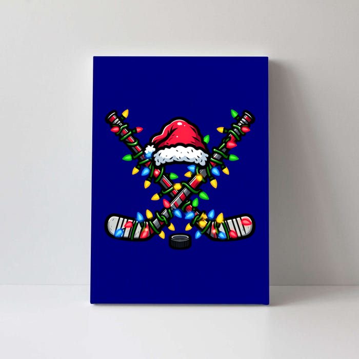 Hockey Santa Hat With Xmas Lights Funny Christmas Pajama Gift Canvas