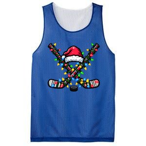 Hockey Santa Hat With Xmas Lights Funny Christmas Pajama Gift Mesh Reversible Basketball Jersey Tank