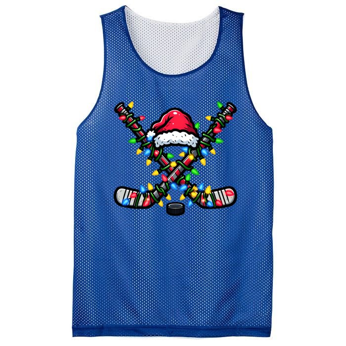 Hockey Santa Hat With Xmas Lights Funny Christmas Pajama Gift Mesh Reversible Basketball Jersey Tank