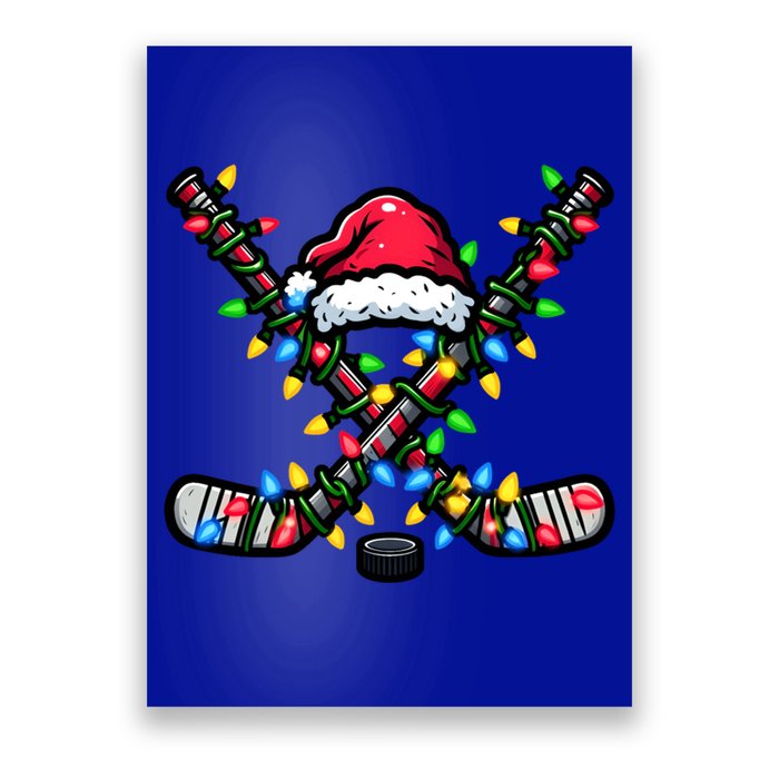 Hockey Santa Hat With Xmas Lights Funny Christmas Pajama Gift Poster