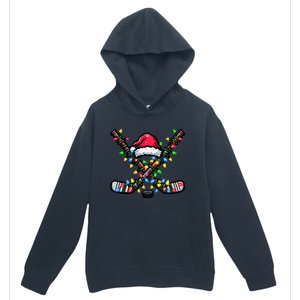 Hockey Santa Hat With Xmas Lights Funny Christmas Pajama Gift Urban Pullover Hoodie