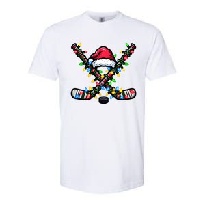 Hockey Santa Hat With Xmas Lights Funny Christmas Pajama Gift Softstyle CVC T-Shirt