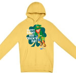 Happy St Hat Tricks Day Leprechaun Ice Hockey Coach Player Gift Premium Pullover Hoodie