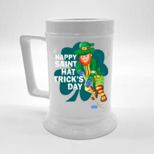 Happy St Hat Tricks Day Leprechaun Ice Hockey Coach Player Gift Beer Stein