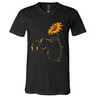 Horse Sunflower Horseback Riding Equestrian Horse Lover V-Neck T-Shirt