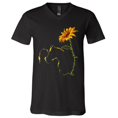 Horse Sunflower Horseback Riding Equestrian Horse Lover V-Neck T-Shirt