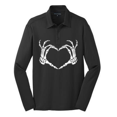 Halloween Skeleton Heart Hands Gift Silk Touch Performance Long Sleeve Polo