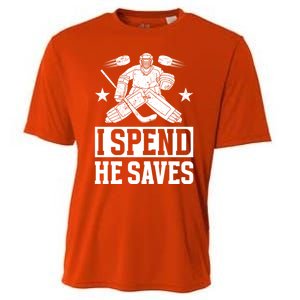 He Saves Hockey Goalkeeper Mom Of An Ice Hockey Goalie Mama Gift Cooling Performance Crew T-Shirt