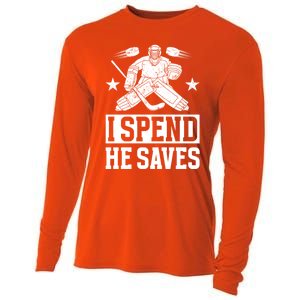 He Saves Hockey Goalkeeper Mom Of An Ice Hockey Goalie Mama Gift Cooling Performance Long Sleeve Crew