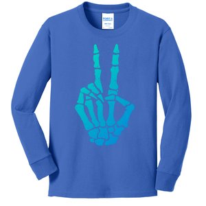 Halloween Skeleton Hand Peace Sign Funny Costume Gift Kids Long Sleeve Shirt