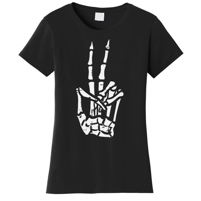 Halloween Skeleton Hand Peace Costume Pocket Women's T-Shirt