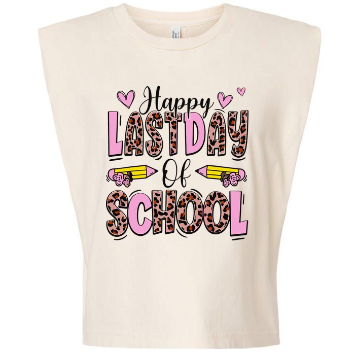 Hello Summer Happy Last Day Of School Leopard Garment-Dyed Women's Muscle Tee