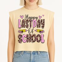 Hello Summer Happy Last Day Of School Leopard Garment-Dyed Women's Muscle Tee