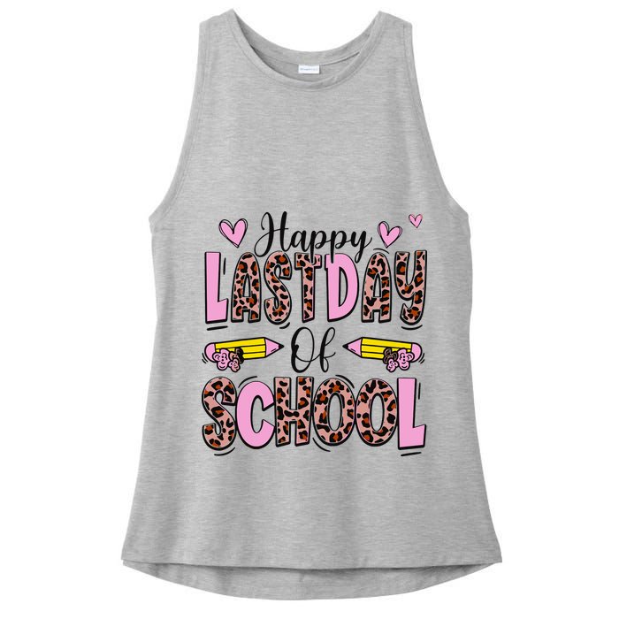Hello Summer Happy Last Day Of School Leopard Ladies PosiCharge Tri-Blend Wicking Tank