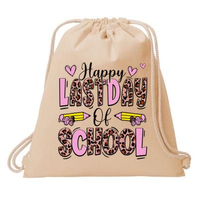 Hello Summer Happy Last Day Of School Leopard Drawstring Bag
