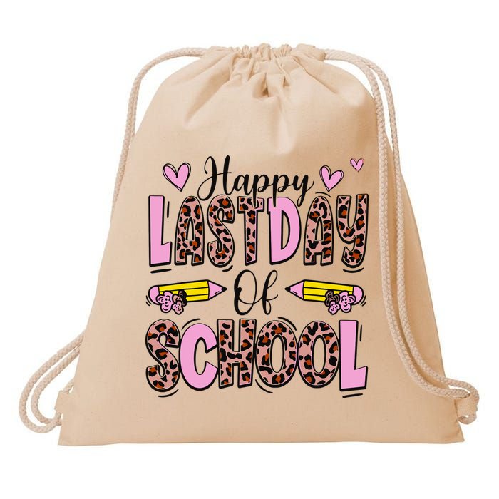 Hello Summer Happy Last Day Of School Leopard Drawstring Bag