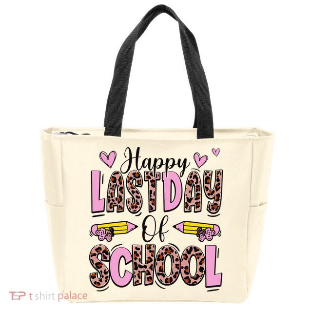 Hello Summer Happy Last Day Of School Leopard Zip Tote Bag