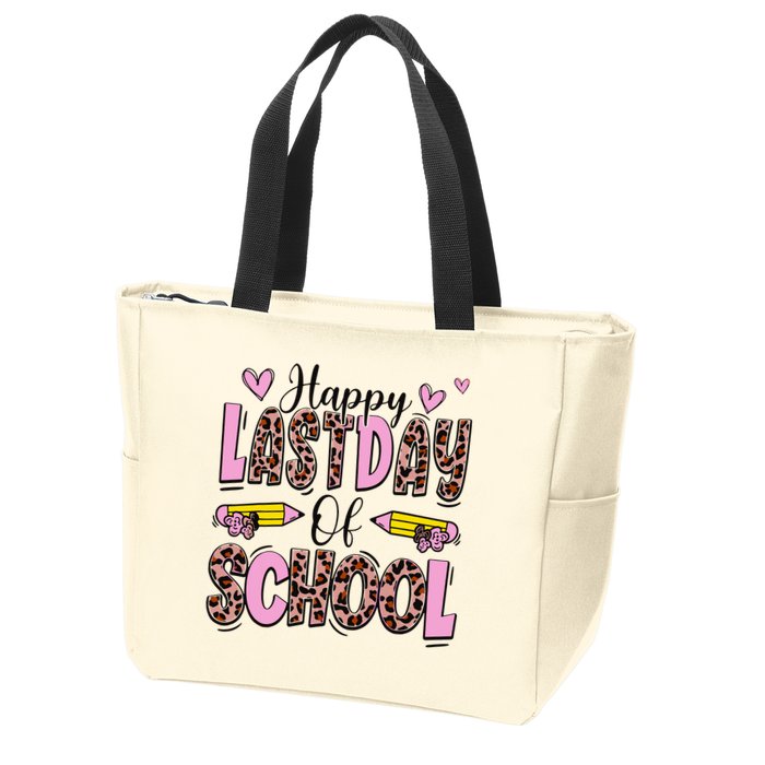 Hello Summer Happy Last Day Of School Leopard Zip Tote Bag