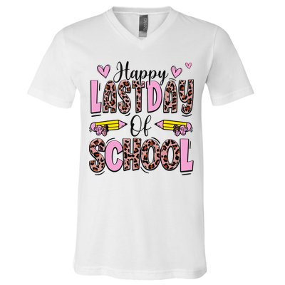 Hello Summer Happy Last Day Of School Leopard V-Neck T-Shirt