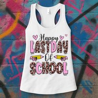 Hello Summer Happy Last Day Of School Leopard Womens Tank Top