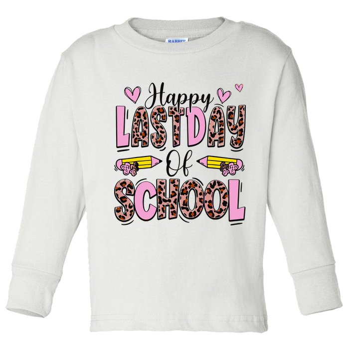 Hello Summer Happy Last Day Of School Leopard Toddler Long Sleeve Shirt