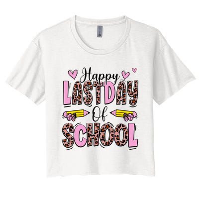 Hello Summer Happy Last Day Of School Leopard Women's Crop Top Tee