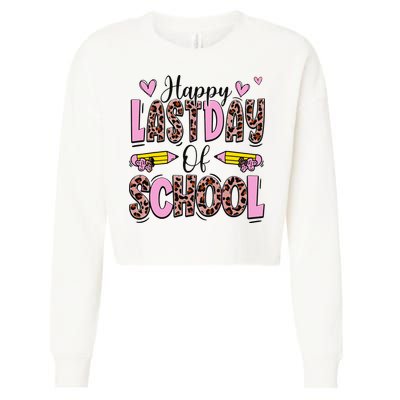 Hello Summer Happy Last Day Of School Leopard Cropped Pullover Crew