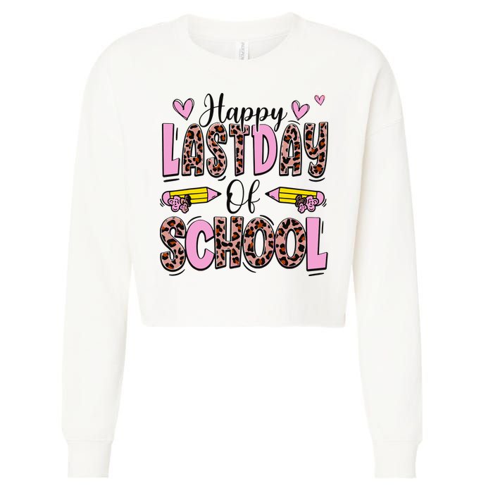 Hello Summer Happy Last Day Of School Leopard Cropped Pullover Crew
