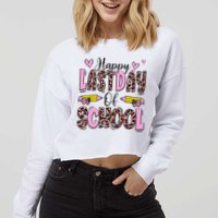 Hello Summer Happy Last Day Of School Leopard Cropped Pullover Crew