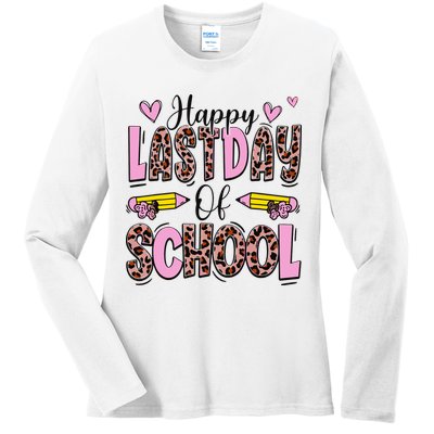 Hello Summer Happy Last Day Of School Leopard Ladies Long Sleeve Shirt