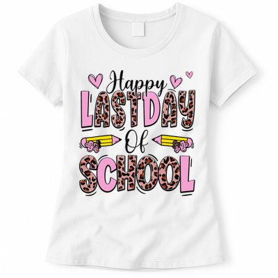 Hello Summer Happy Last Day Of School Leopard Womens T-Shirt