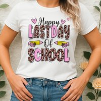 Hello Summer Happy Last Day Of School Leopard Womens T-Shirt