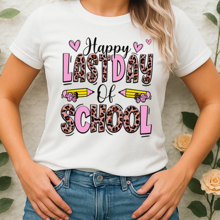 Hello Summer Happy Last Day Of School Leopard Womens T-Shirt