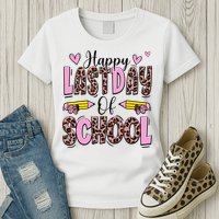 Hello Summer Happy Last Day Of School Leopard Womens T-Shirt
