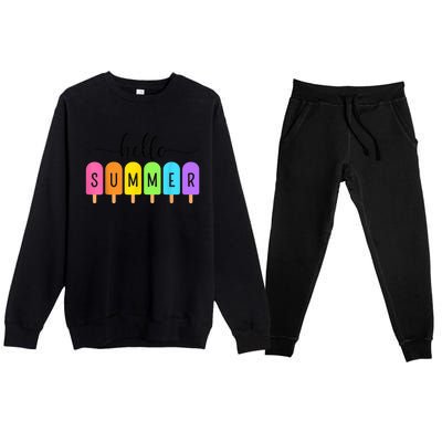 Hello Summer Ice Cream Family Vacation Popsicle Ice Beach Premium Crewneck Sweatsuit Set