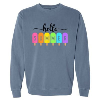 Hello Summer Ice Cream Family Vacation Popsicle Ice Beach Garment-Dyed Sweatshirt