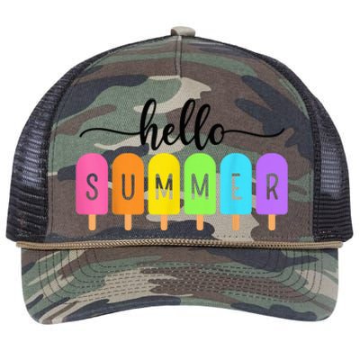 Hello Summer Ice Cream Family Vacation Popsicle Ice Beach Retro Rope Trucker Hat Cap