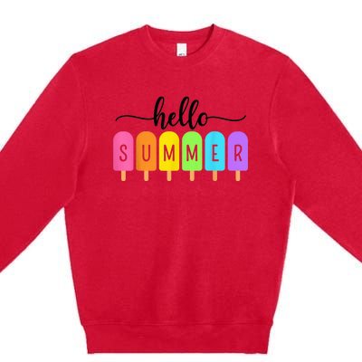 Hello Summer Ice Cream Family Vacation Popsicle Ice Beach Premium Crewneck Sweatshirt