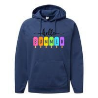 Hello Summer Ice Cream Family Vacation Popsicle Ice Beach Performance Fleece Hoodie