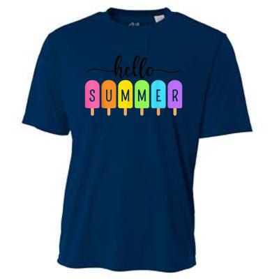 Hello Summer Ice Cream Family Vacation Popsicle Ice Beach Cooling Performance Crew T-Shirt